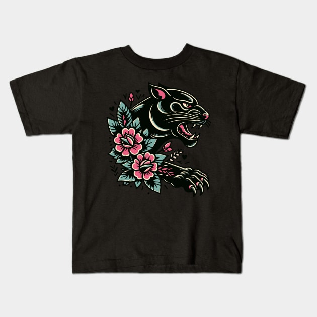 Black Panther Flash Tattoo Kids T-Shirt by FanArts